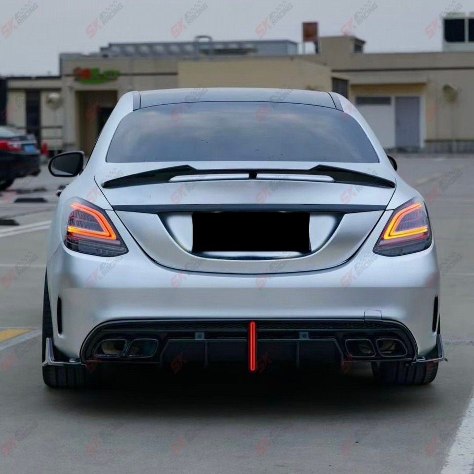 Mercedes-Benz C-Class W205 C200 C300 Glossy Black Front Bumper Lip & Side Skirts Kit 2019+ view 3