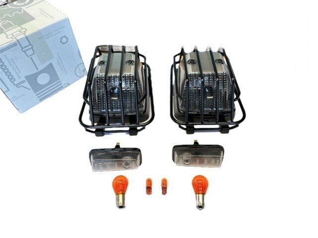 Mercedes-Benz G-Wagon W460 W461 W463 Puch White Turn Signal Set with Protective Grilles – 12V/24V